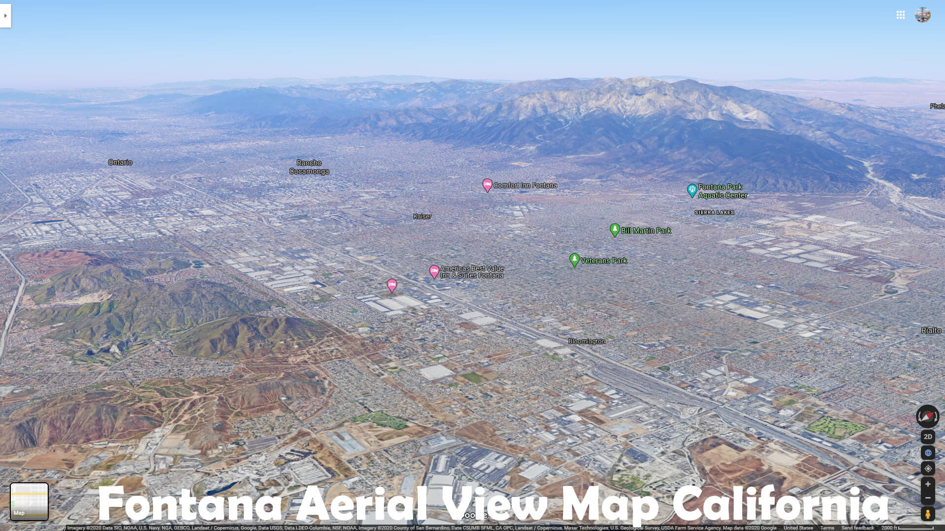 Fontana Aerial View Map California